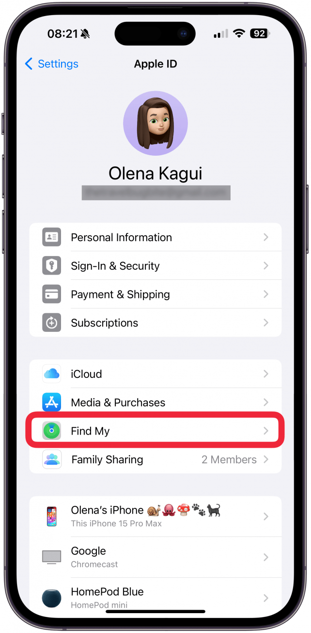 Select Find My.