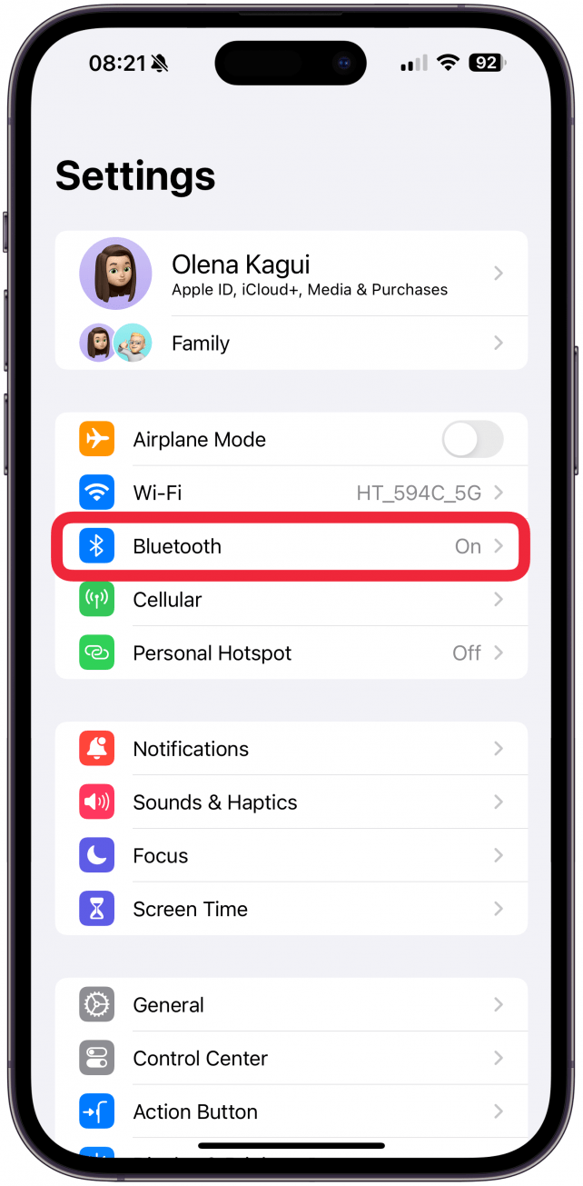 Return to Settings and tap Bluetooth.