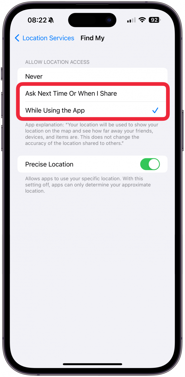 Make sure that Ask Next Time or While Using the App is selected.