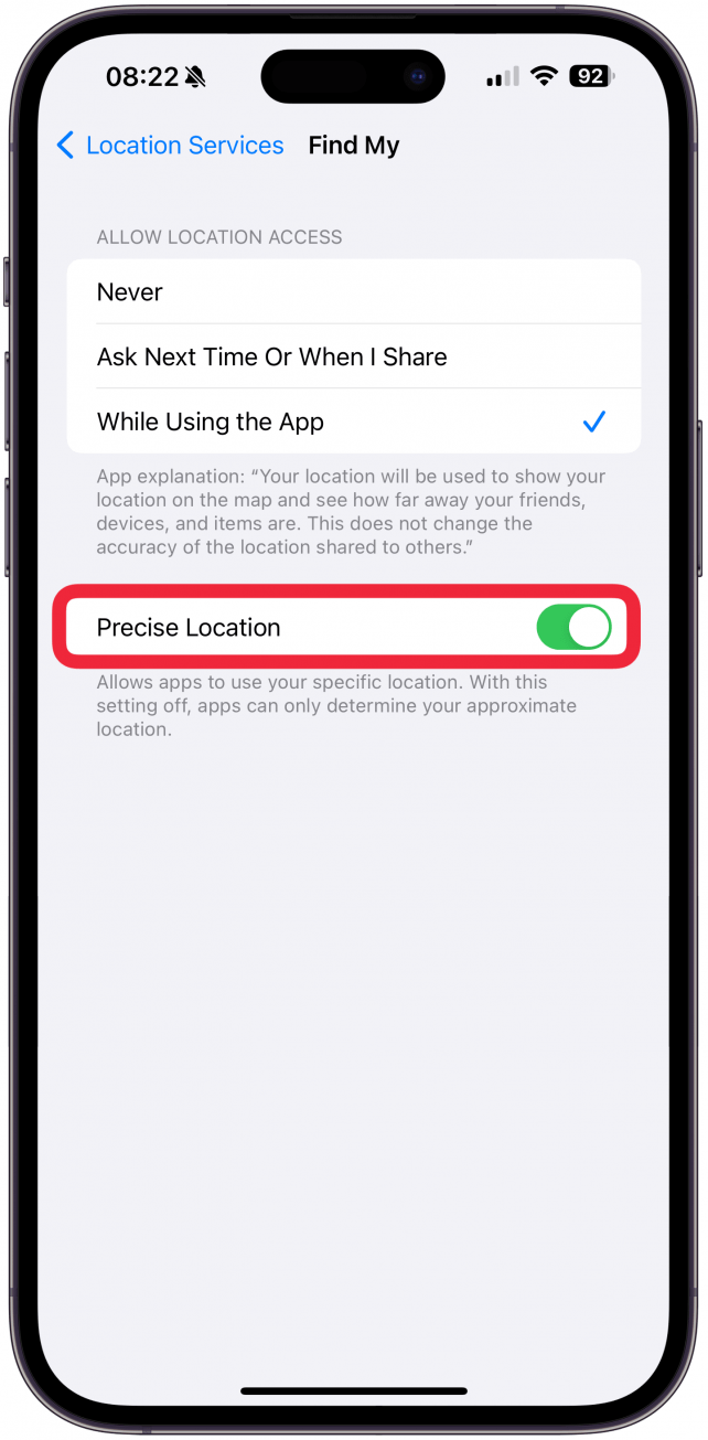 Also, make sure that Precision Location is toggled on.