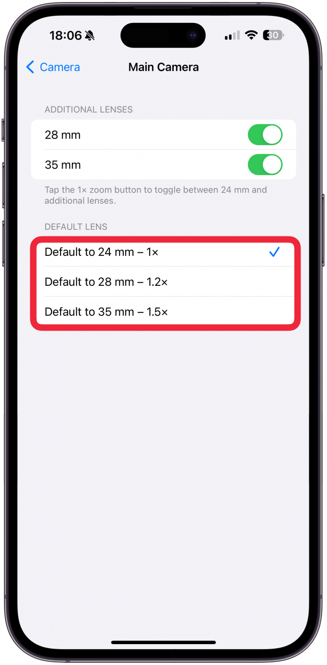 Under Default Lens select your preferred focal length.