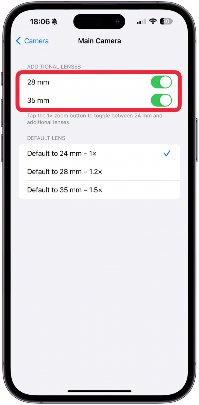 You can also toggle the two additional focal lengths on or off.