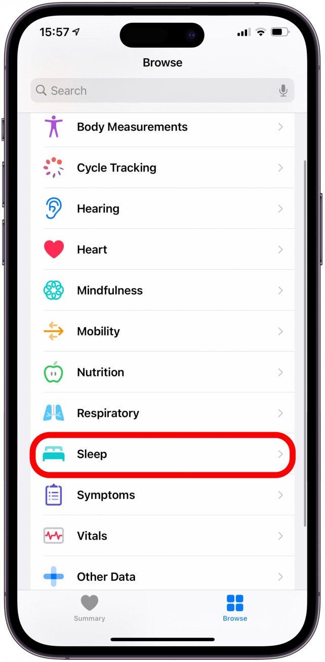 Open Sleep in the Health app.