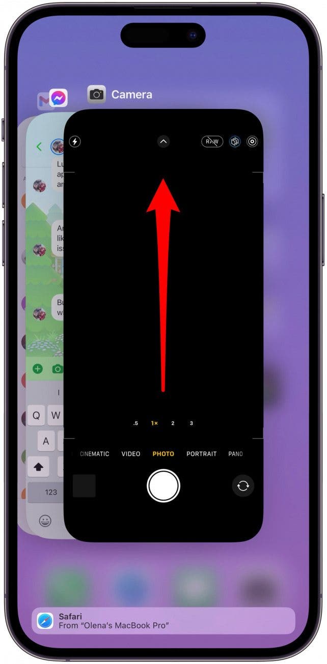 Restart your Camera app by swiping up from the bottom of your screen and then swiping up on the app you wish to close.