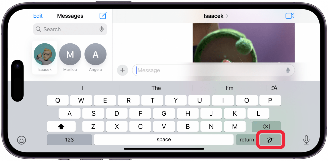 Tap the scribble icon on the keyboard that's to the right of the return key.