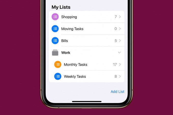 How to Group Related Lists in the Reminders App