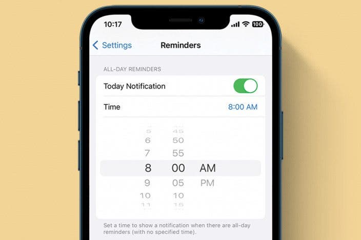 Change the Start Time of All-Day Reminders on iPhone