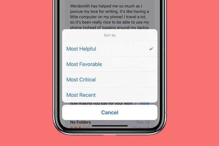 How to Sort App Store Reviews on iPhone with iOS 11.3