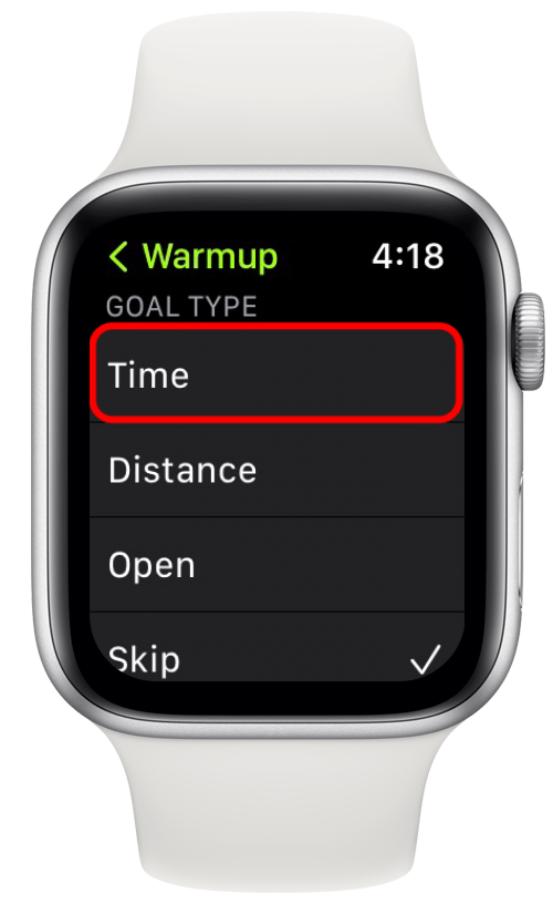 You can choose from Time, Distance, or just leave the goal for the warmup Open.