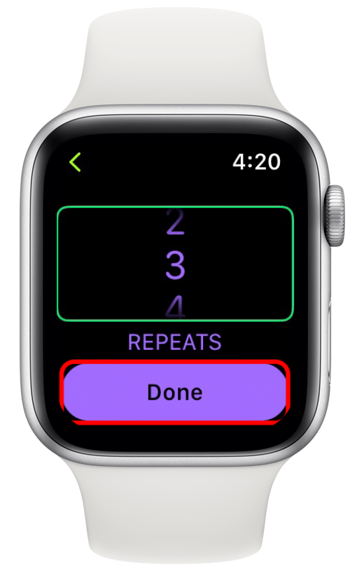 Decide on the number of repeats by scrolling through the numbers, and then tap Done.