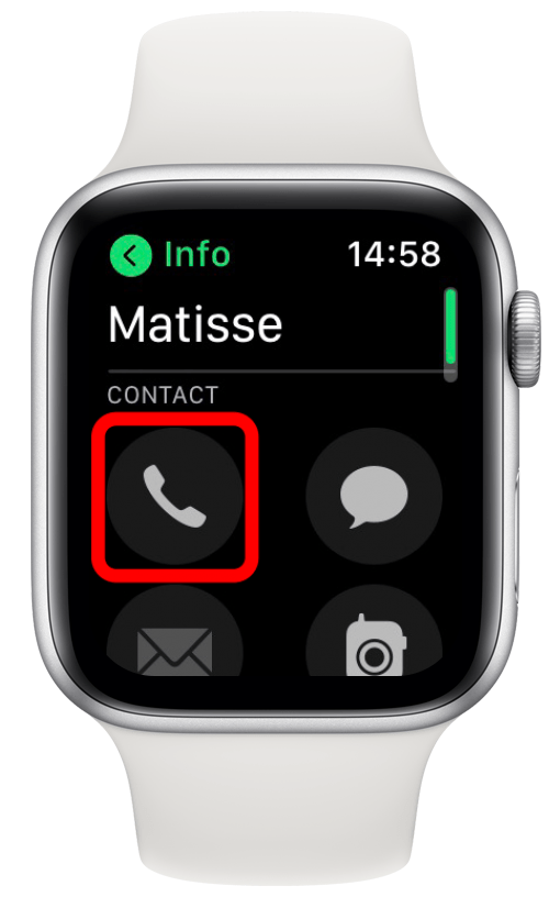 Tap the phone icon to call a contact.