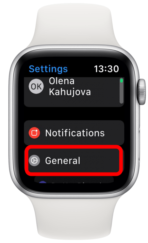 Tap General on your Apple Watch