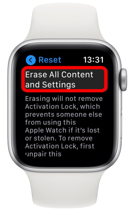 Tap Erase All Content and Settings on Apple Watch