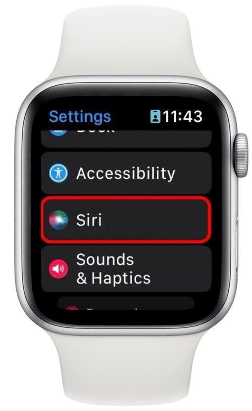 apple watch screenshot showing settings menu with Siri circled in red