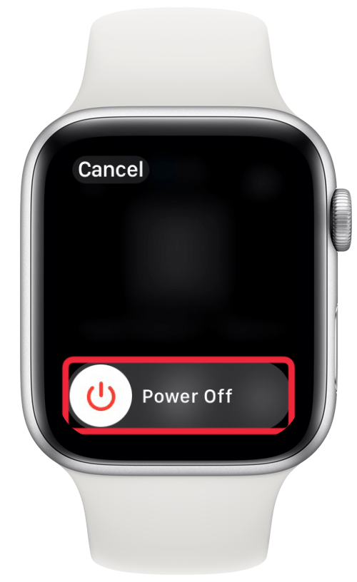 apple watch power off menu with a red box around the power off slider