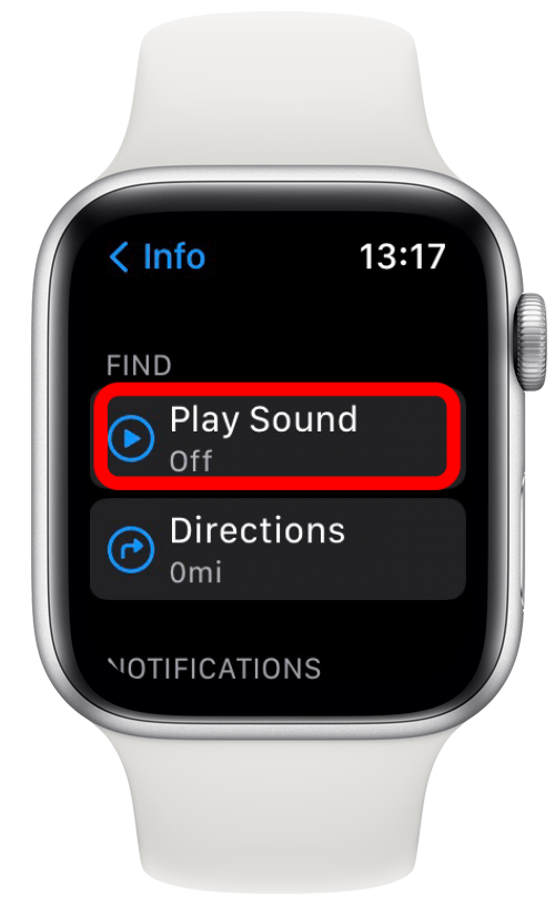 Under Find, you'll be able to select Play Sound to play a sound on your iPhone.