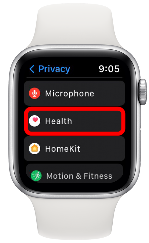 Scroll down and tap Health.