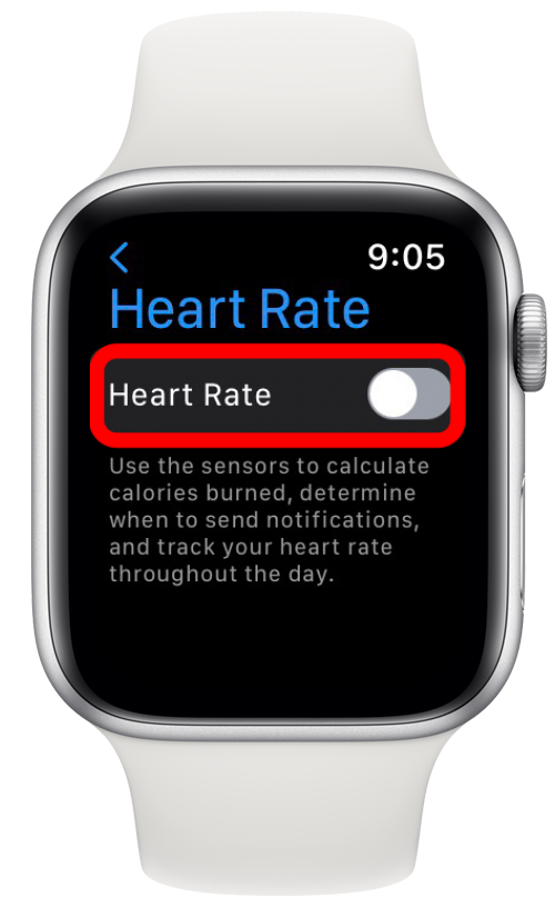 Tap the toggle to turn heart rate monitoring on or off.