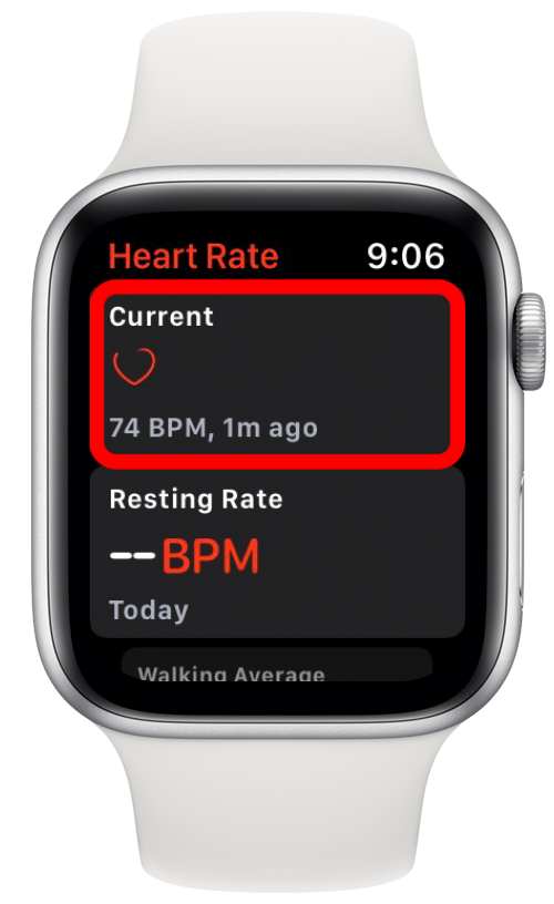 Tap Current to see your heart rate in real-time.