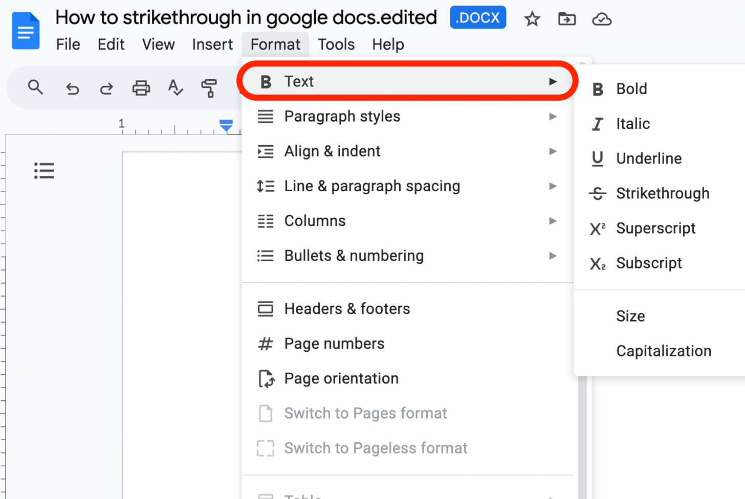 Hover over Text to see the dropdown menu.