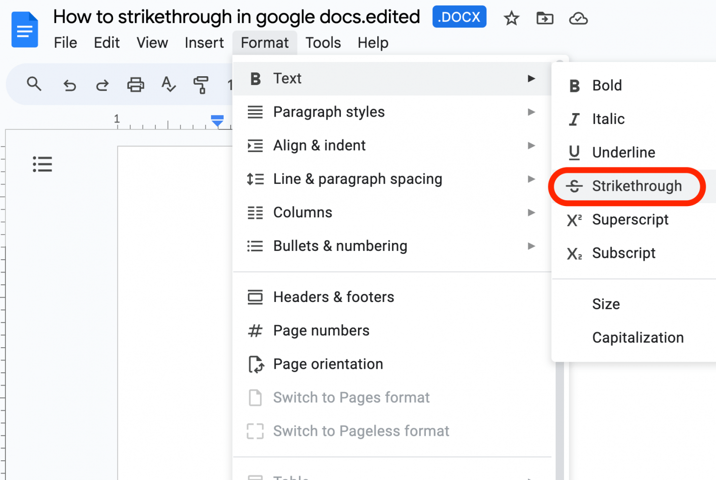 Click on Strikethrough.
