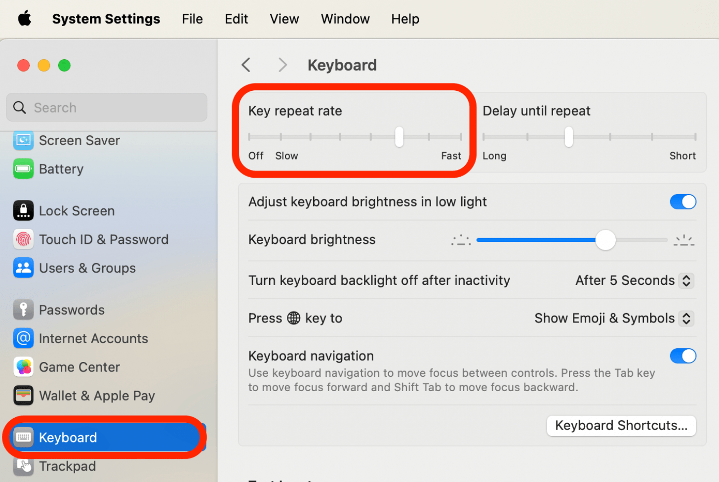 Open System Settings and click on Keyboard. 