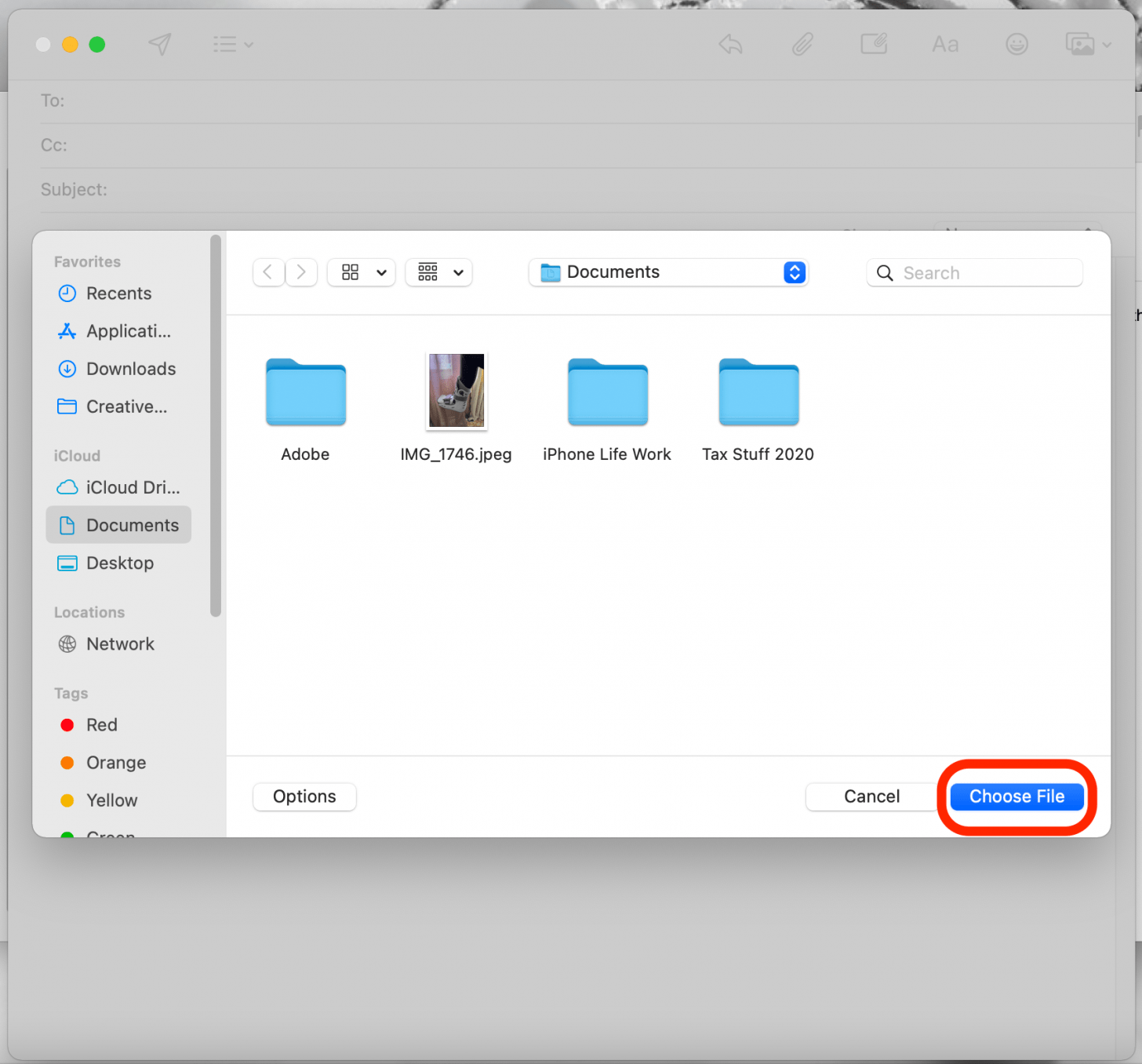 Select a file then click Choose File