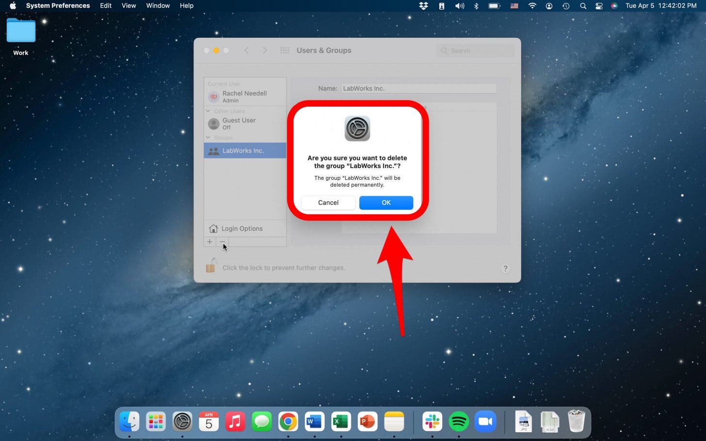 delete work or family group on imac