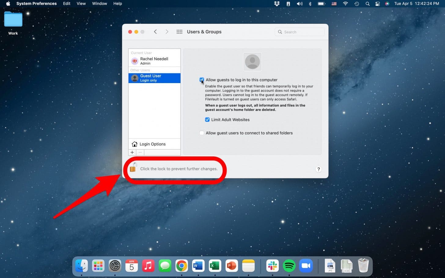 save changes to guest user on mac