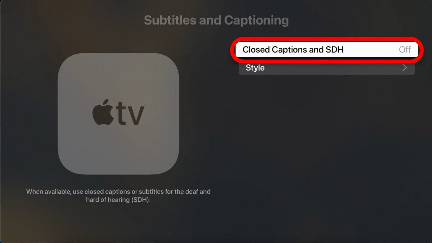 turn off captions across apps on apple tv