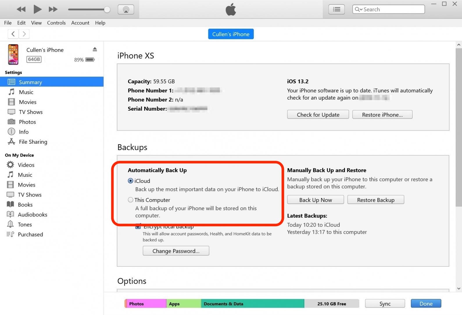 how to backup iphone to icloud on intunes