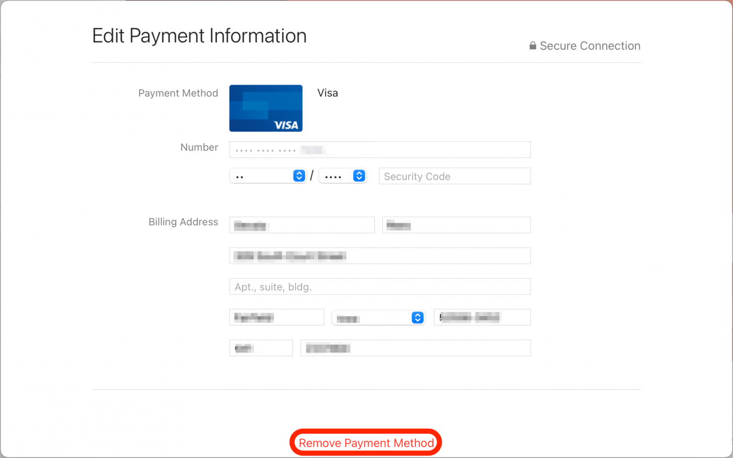 If you want to remove a credit card entirely, click Edit, then click Remove Payment Method. 