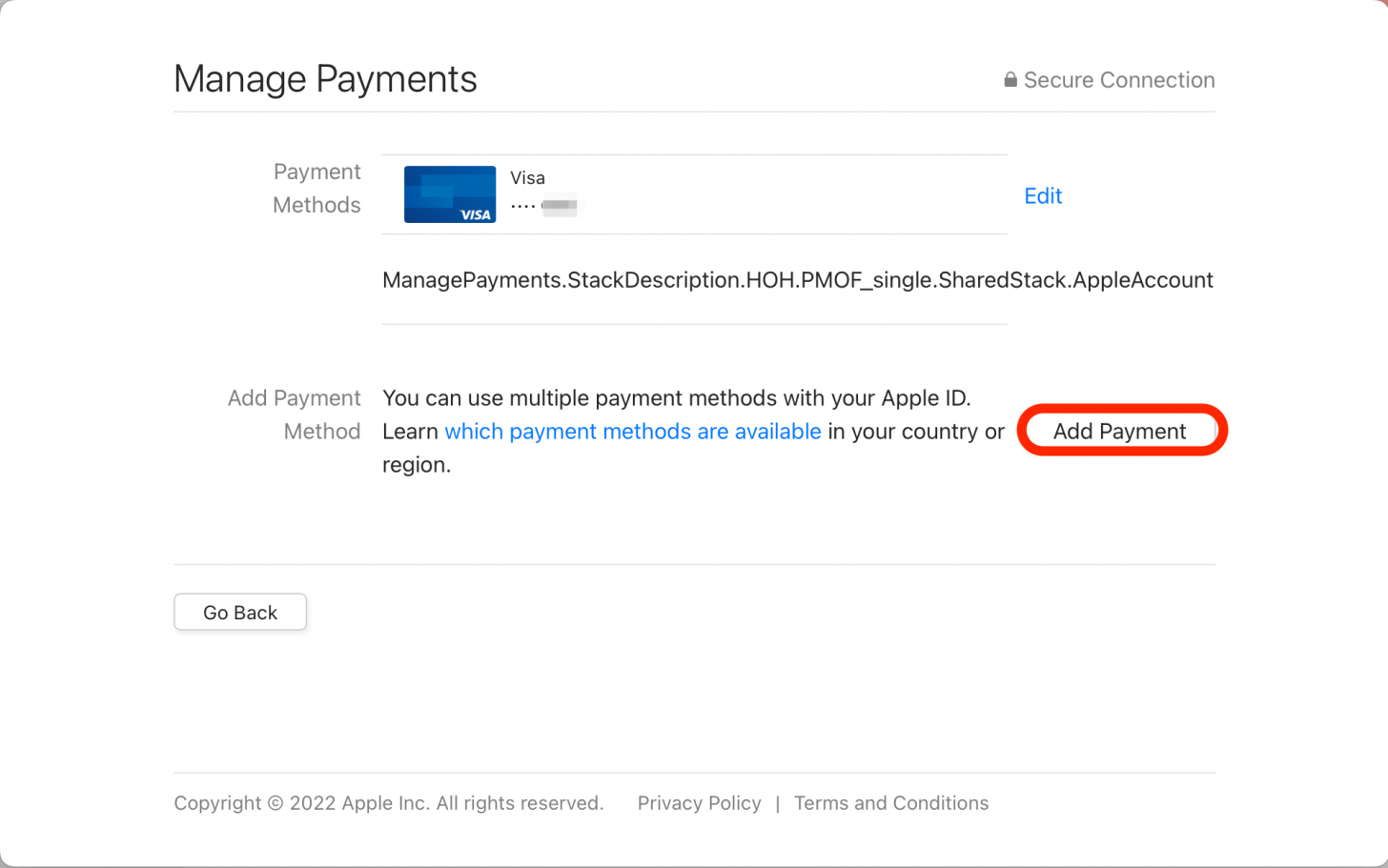 Click Add Payment to add a new App Store payment method. 