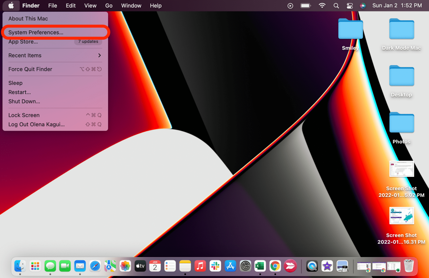 Select ​​System Preferences - dark black background