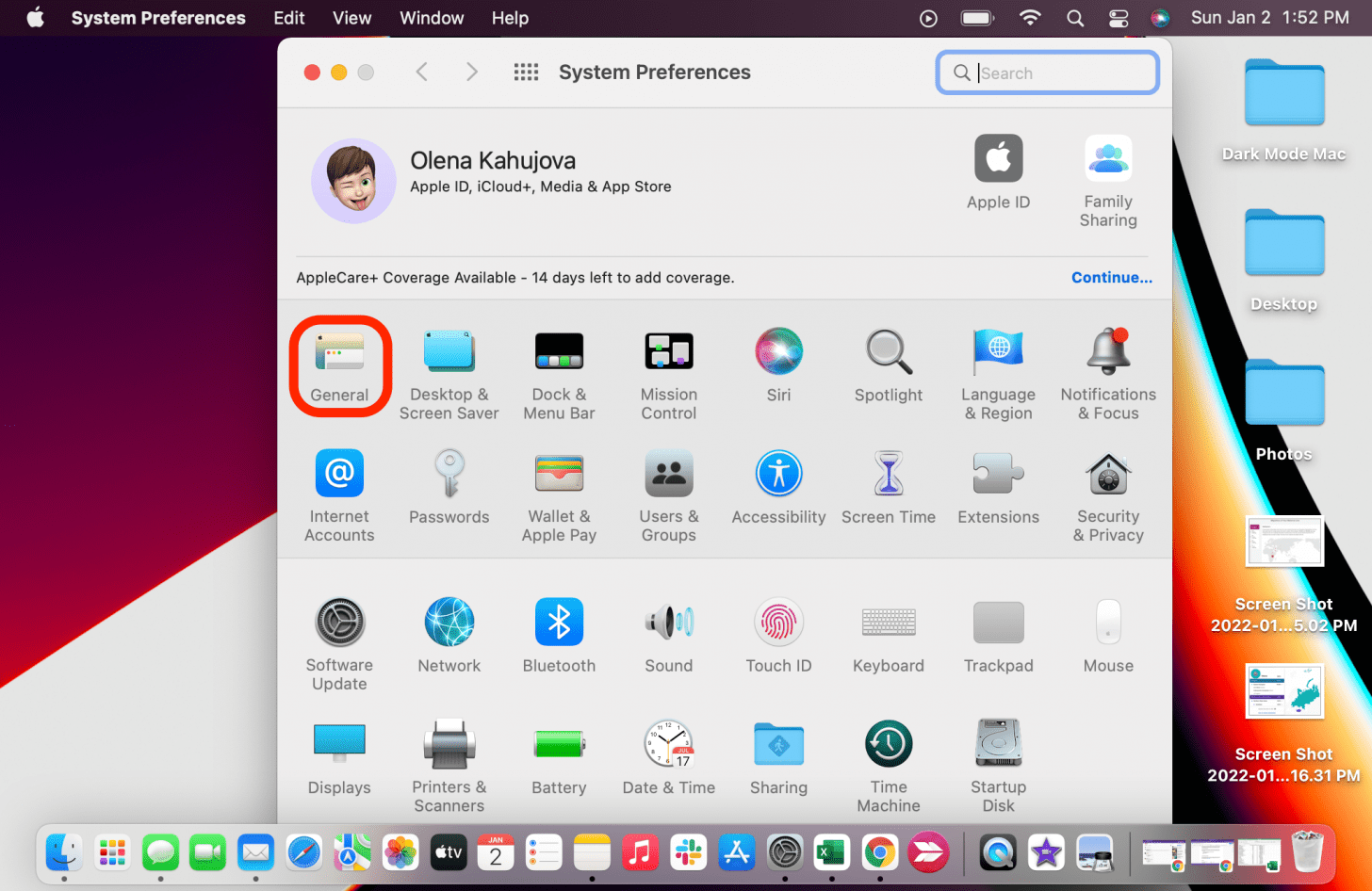 Click on General - mac change theme