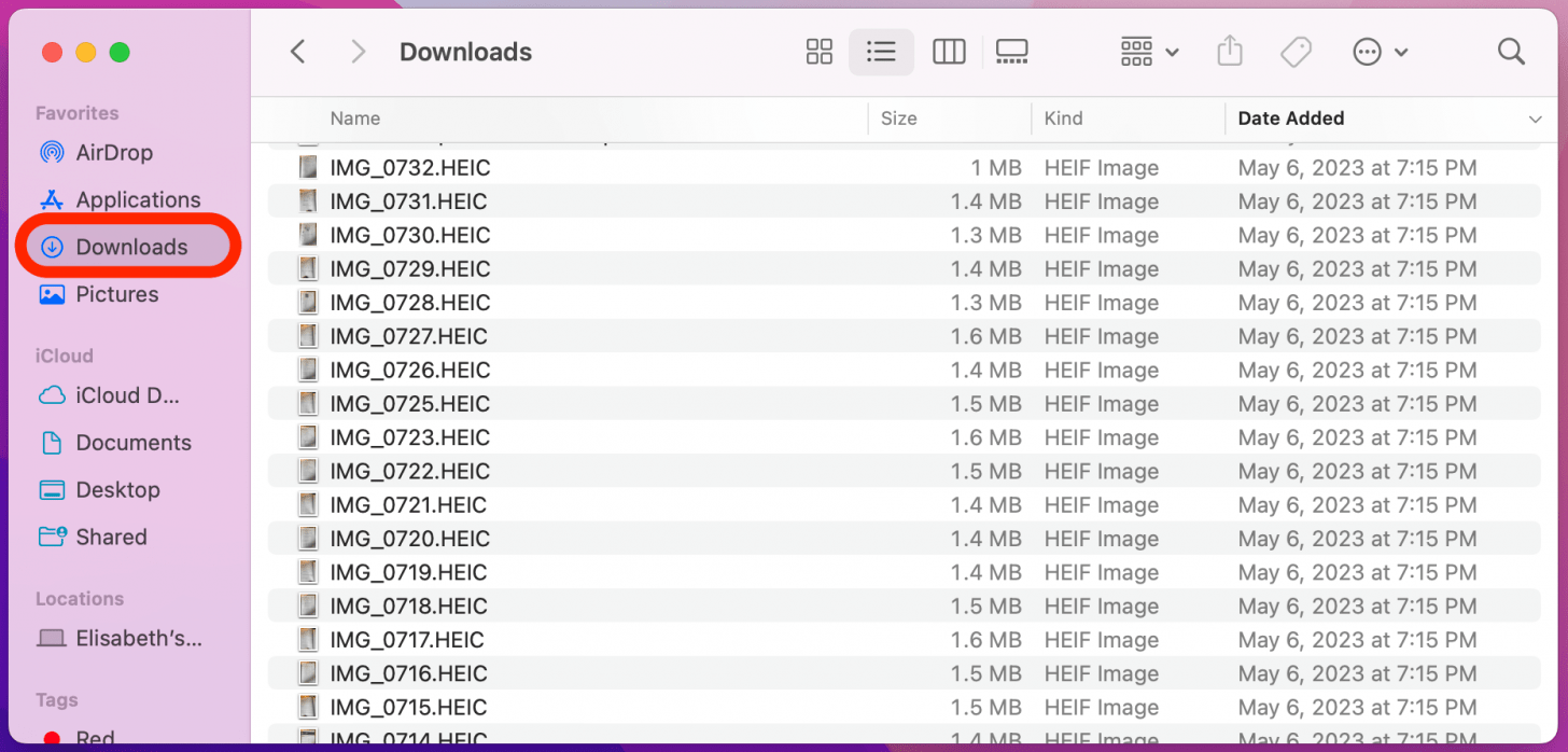 Select Downloads in Finder