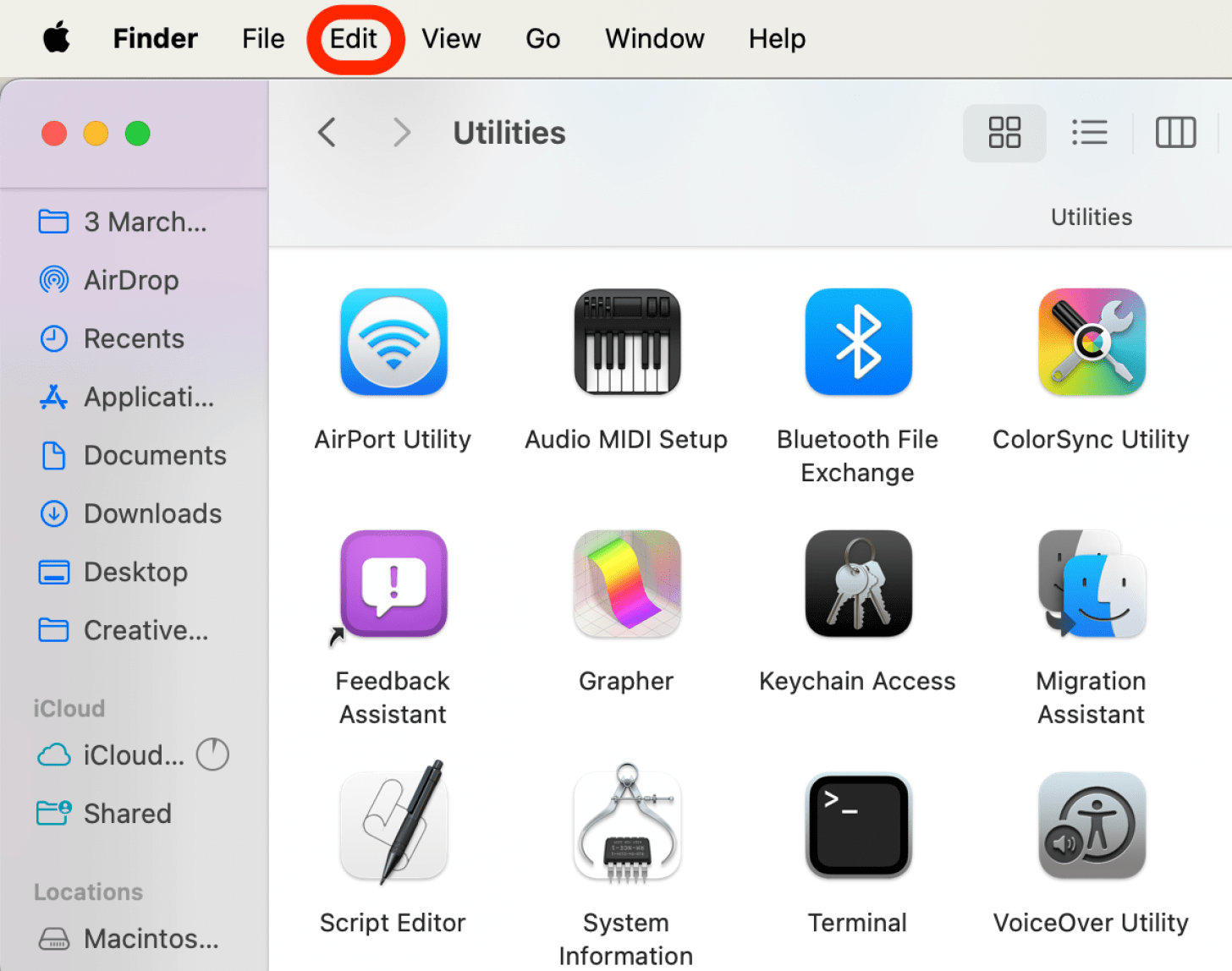 Now you can check to see that the clipboard is empty by opening Finder and then clicking on Edit.