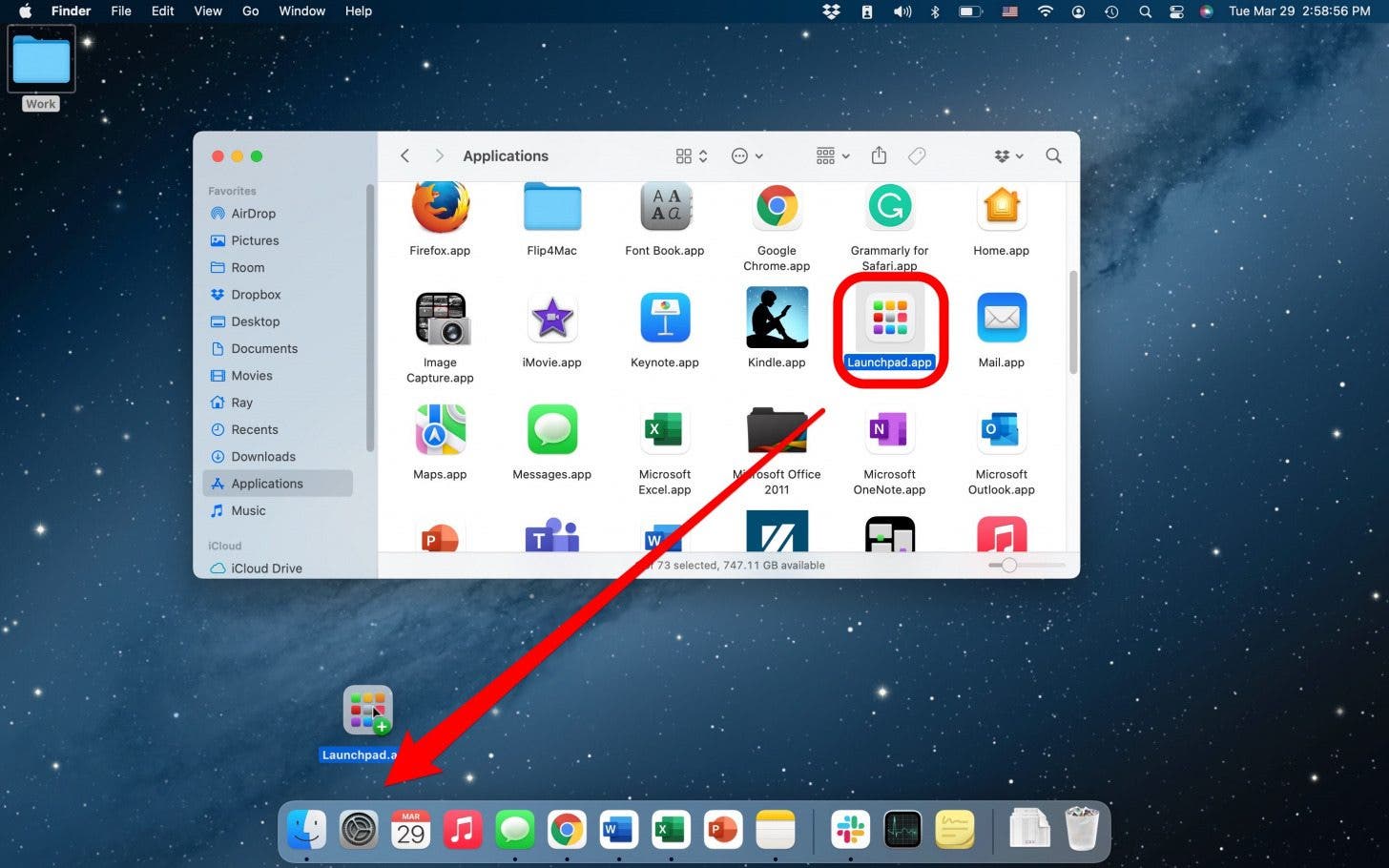 Add launchpad to dock on Mac