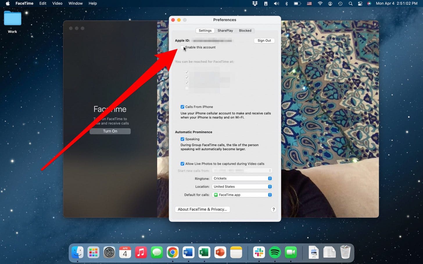 silence all calls to mac through facetime app settings