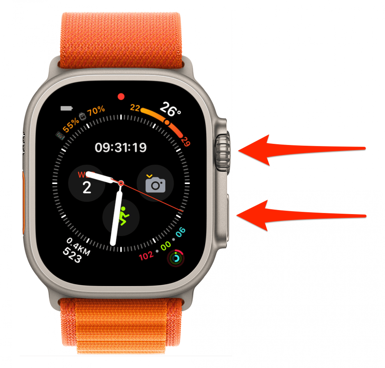 To force restart or hard reset Apple Watch: hold the Side button and Digital Crown simultaneously for 10 seconds, then release them.