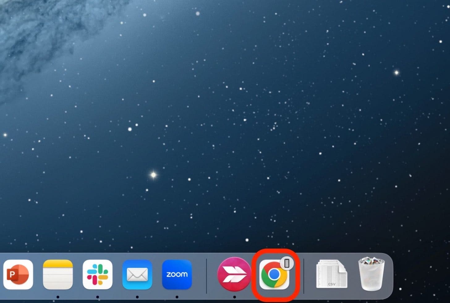 On your Mac, you will see that app appear in the Recent Apps section of the Dock with a small icon indicating what device you are using it on. Click it.