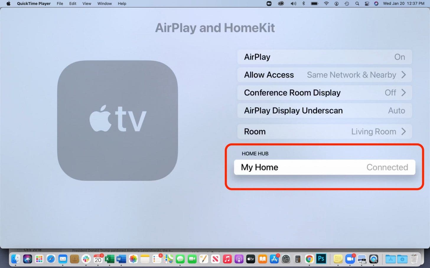 My Home will say Connected when your Apple TV is the Hub