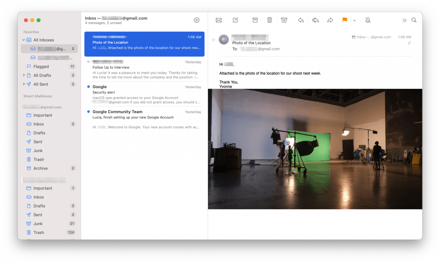 Photo attachments will appear inline with the body of the email