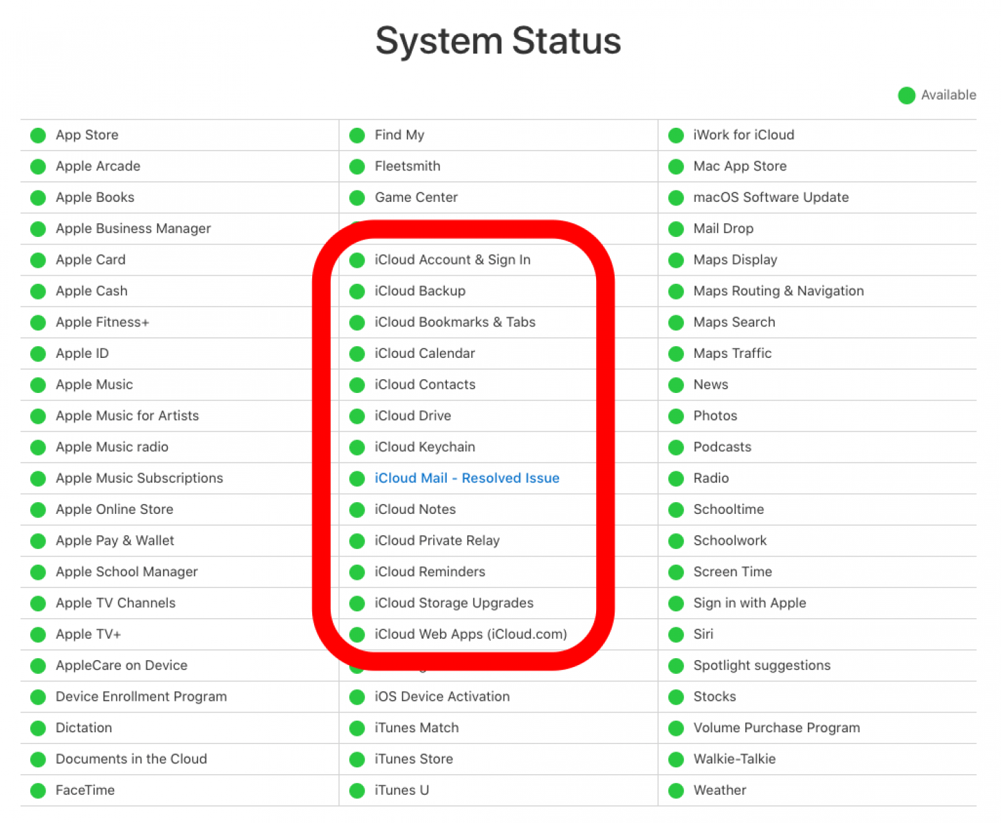 apple system status page