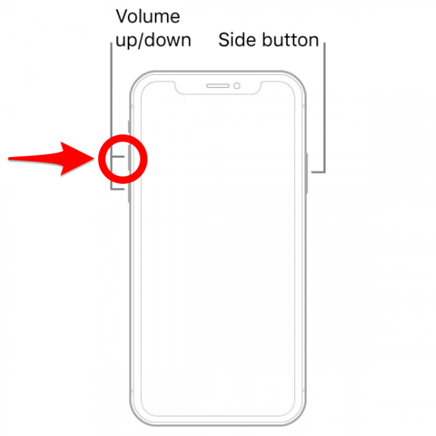 Press the volume up button and quickly release it - hard reboot iphone x