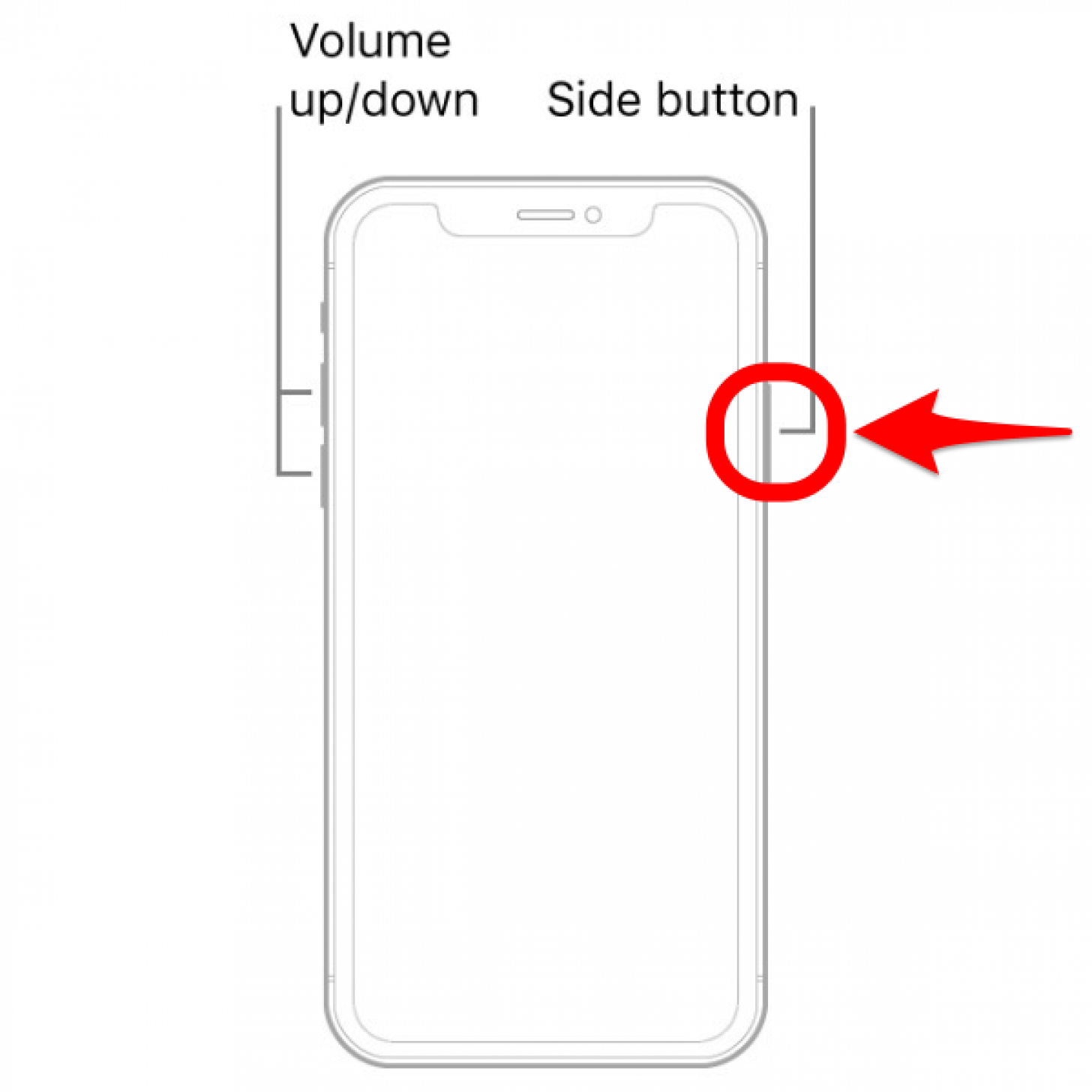 Press and hold the side button - how to reboot iphone xs max