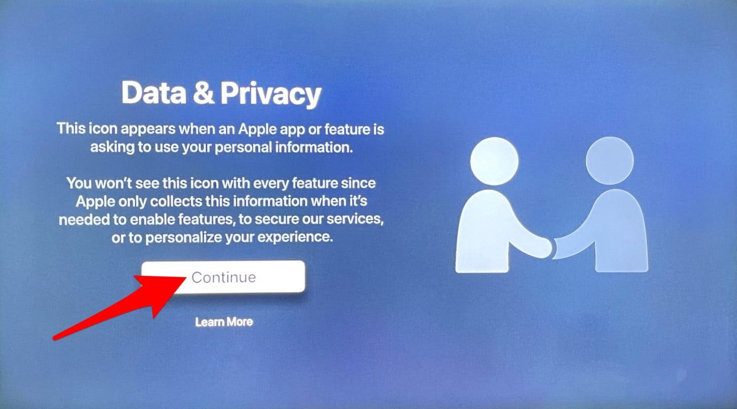 Click Continue to accept the Data & Privacy conditions.