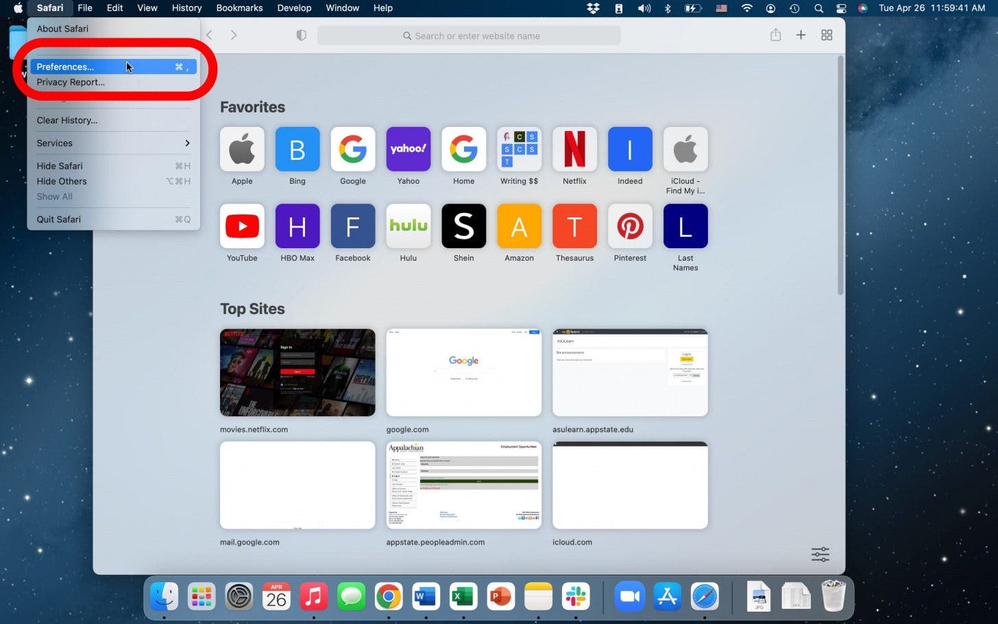 open safari preferences