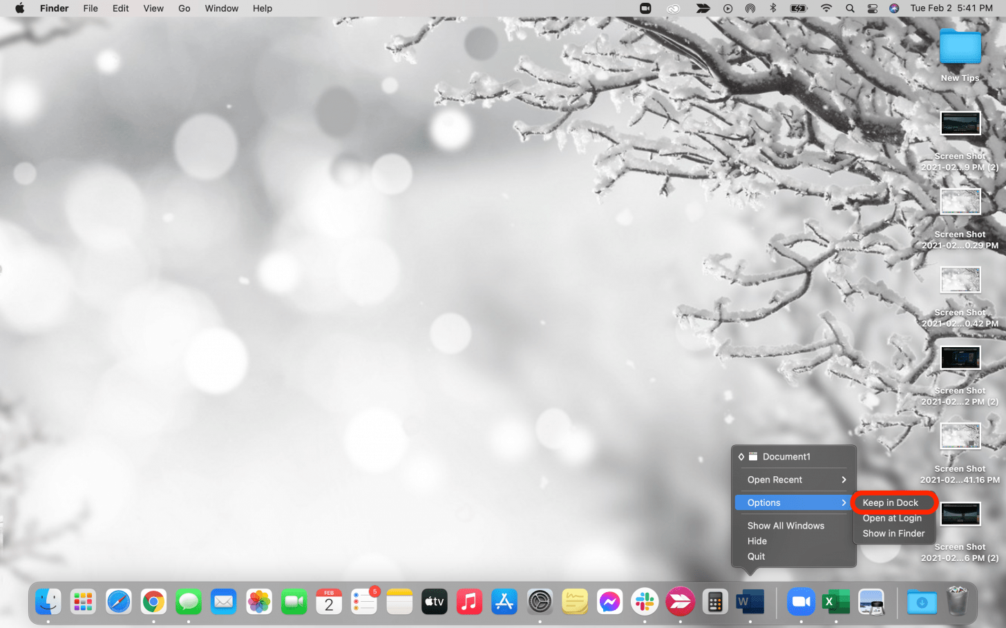 Click on Keep in Dock