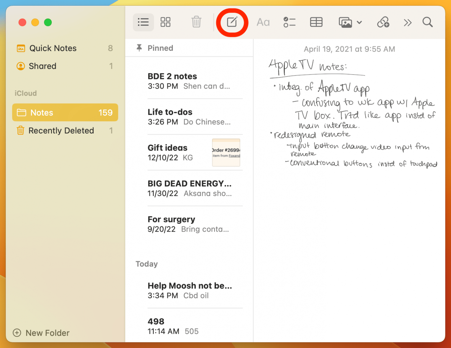 Your notes will reappear and you should be able to create a new one